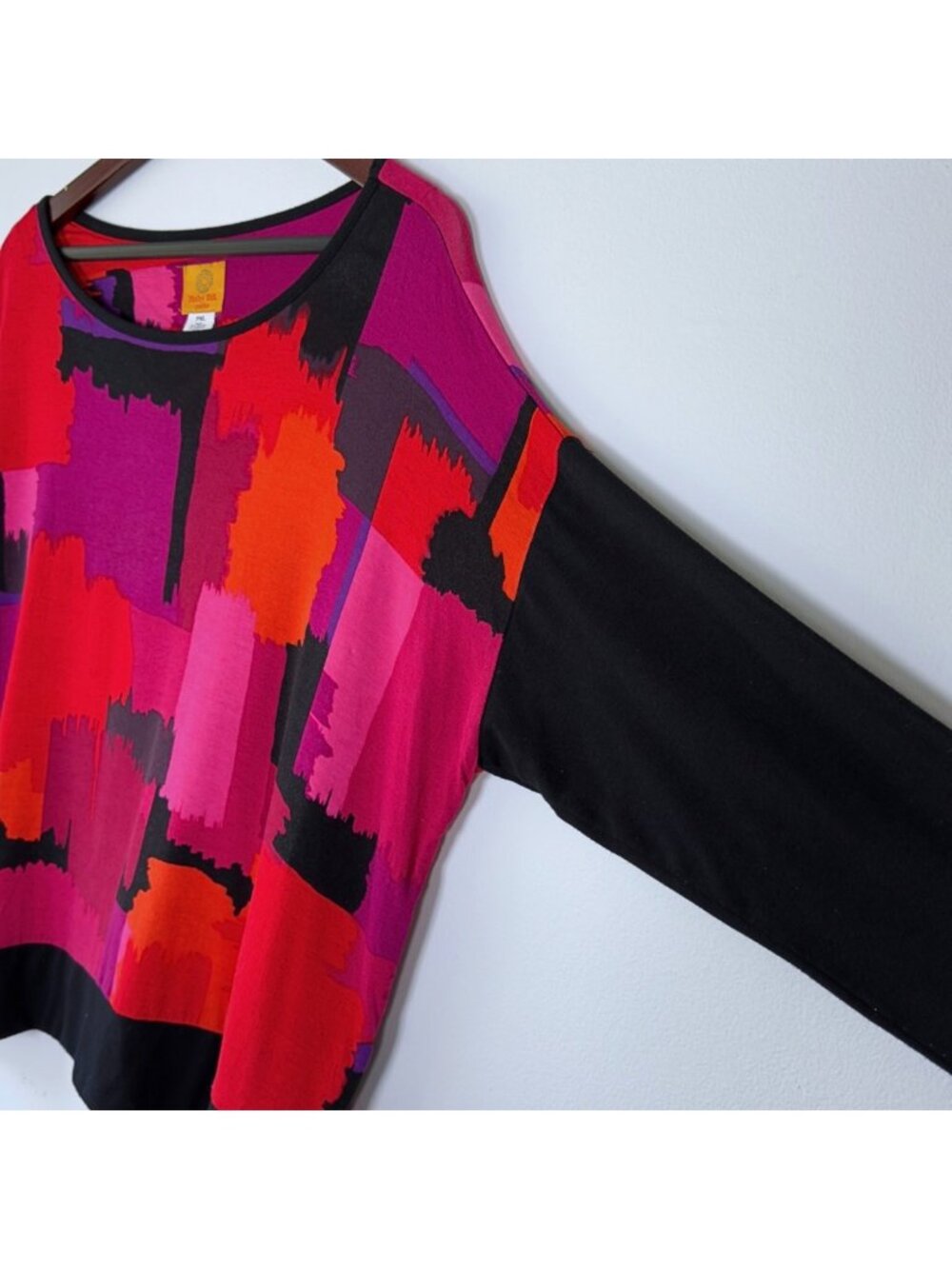 Ruby Rd Abstract Brushstroke Print Top Petite XL Hot Pink Red Black Art Teacher - Picture 2 of 10